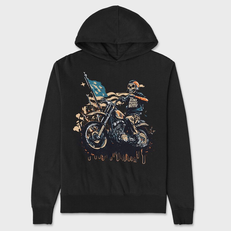 American Flag Skeleton Motocross Motorcycle, Hanorac Oversize Barbati (Unisex)