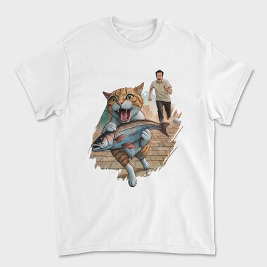 Cat Escaping With Fish, Tricou Barbati (Unisex)