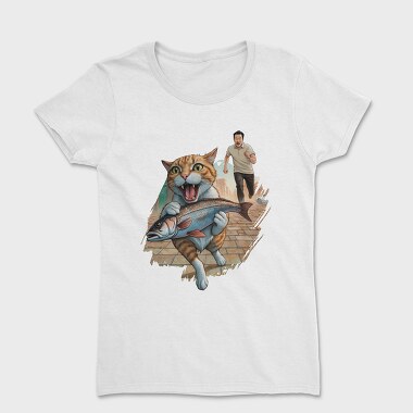 Cat Escaping With Fish, Tricou Femei