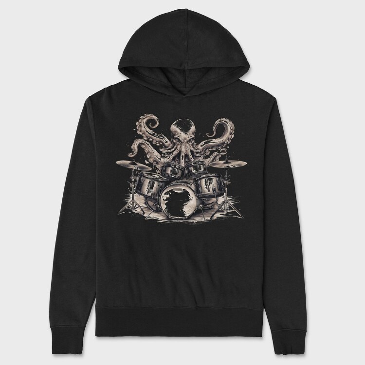 octopus playing drums, Hanorac Oversize Barbati (Unisex)