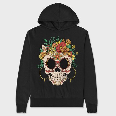 Skull Traditional Flowers, Hanorac Oversize Barbati (Unisex)