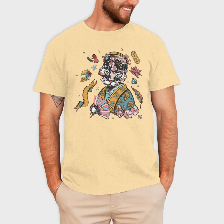 Cat Cherry Blossom, Tricou Barbati (Unisex)