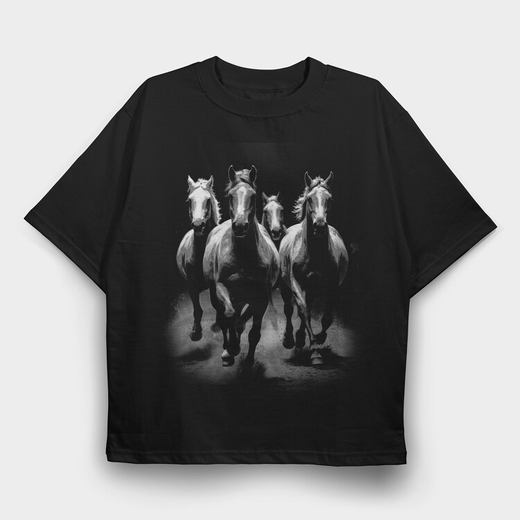 Horses Monochrome, Tricou Oversize Barbati (Unisex)