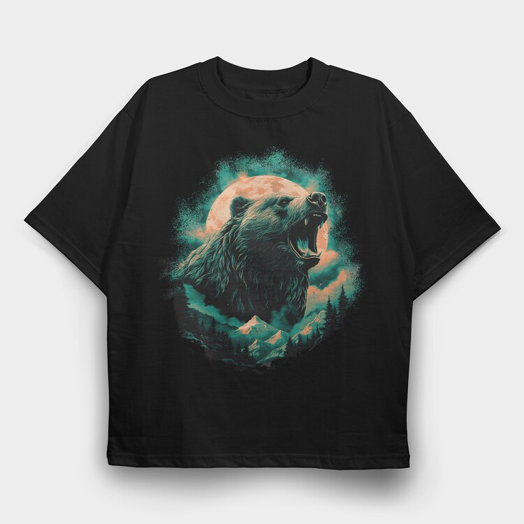 Bear With Mountains Moon, Tricou Oversize Barbati (Unisex)