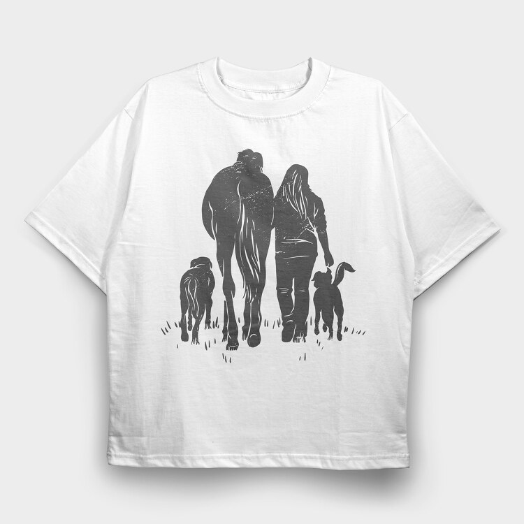 Girl Horse Dog, Tricou Oversize Barbati (Unisex)