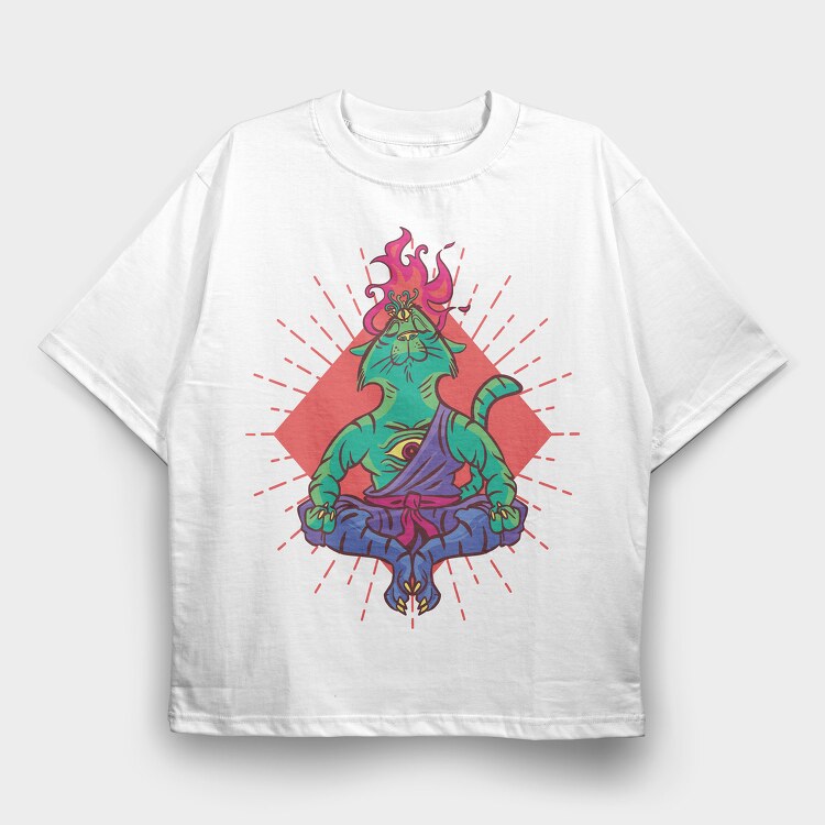 Yoga Cat, Tricou Oversize Barbati (Unisex)